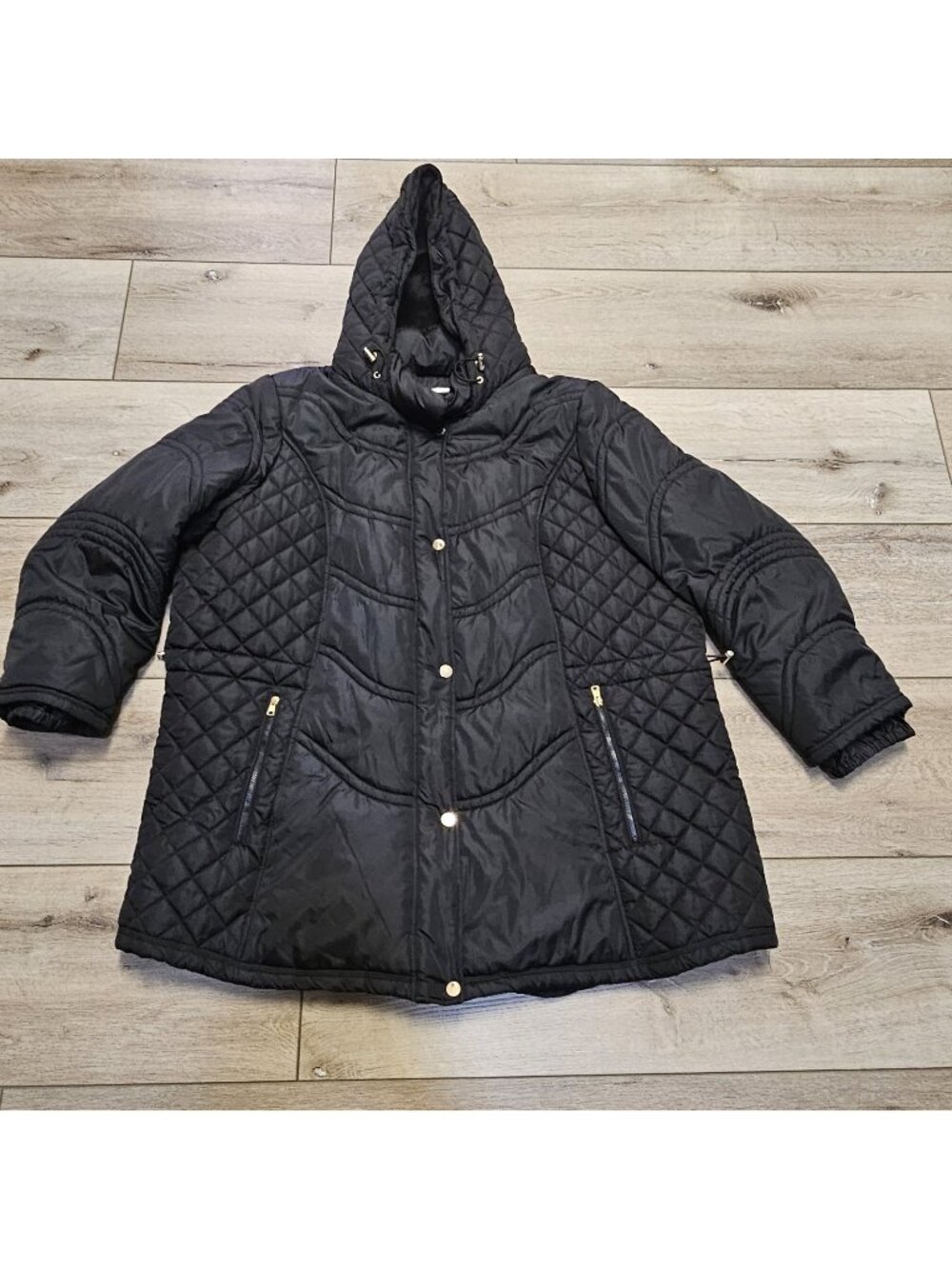 Avenue Womens Plus Size 26/28 Black Quilted Hooded Puffer Coat Jacket Zip Front